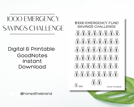 Digital $1000 Emergency Fund Savings Challenge